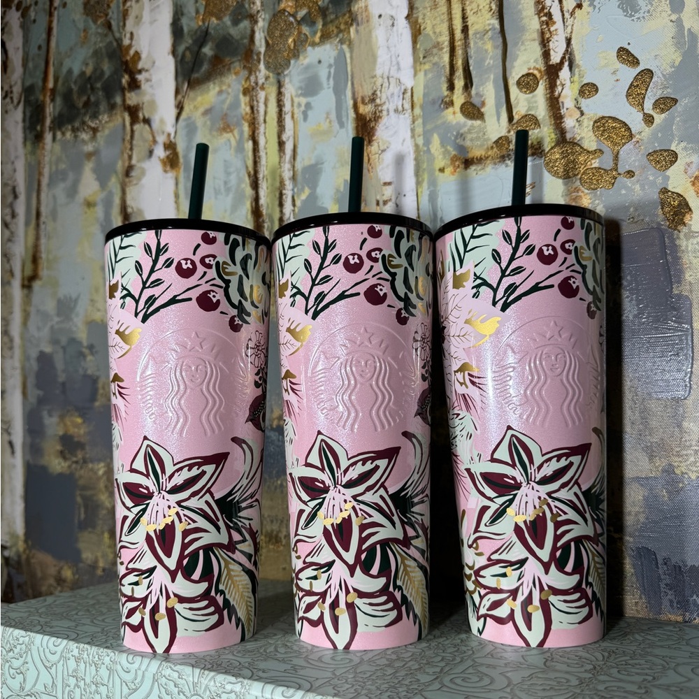 Starbucks Pink Shimmer Enchanted Forest Stainless Steel Tumbler Bundle - Picture 4 of 6
